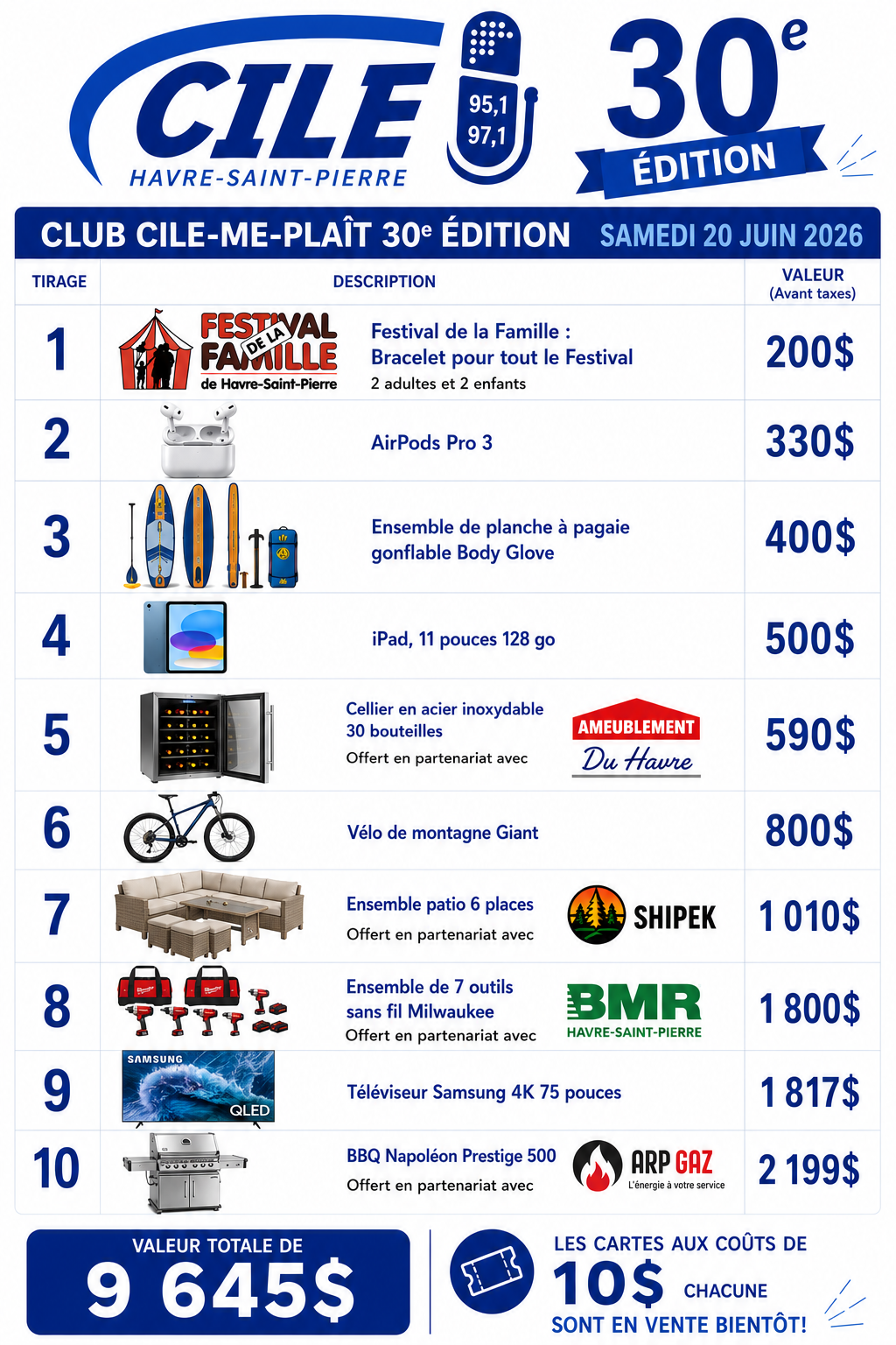Liste des prix — Club CILE-Me-Plaît 2026